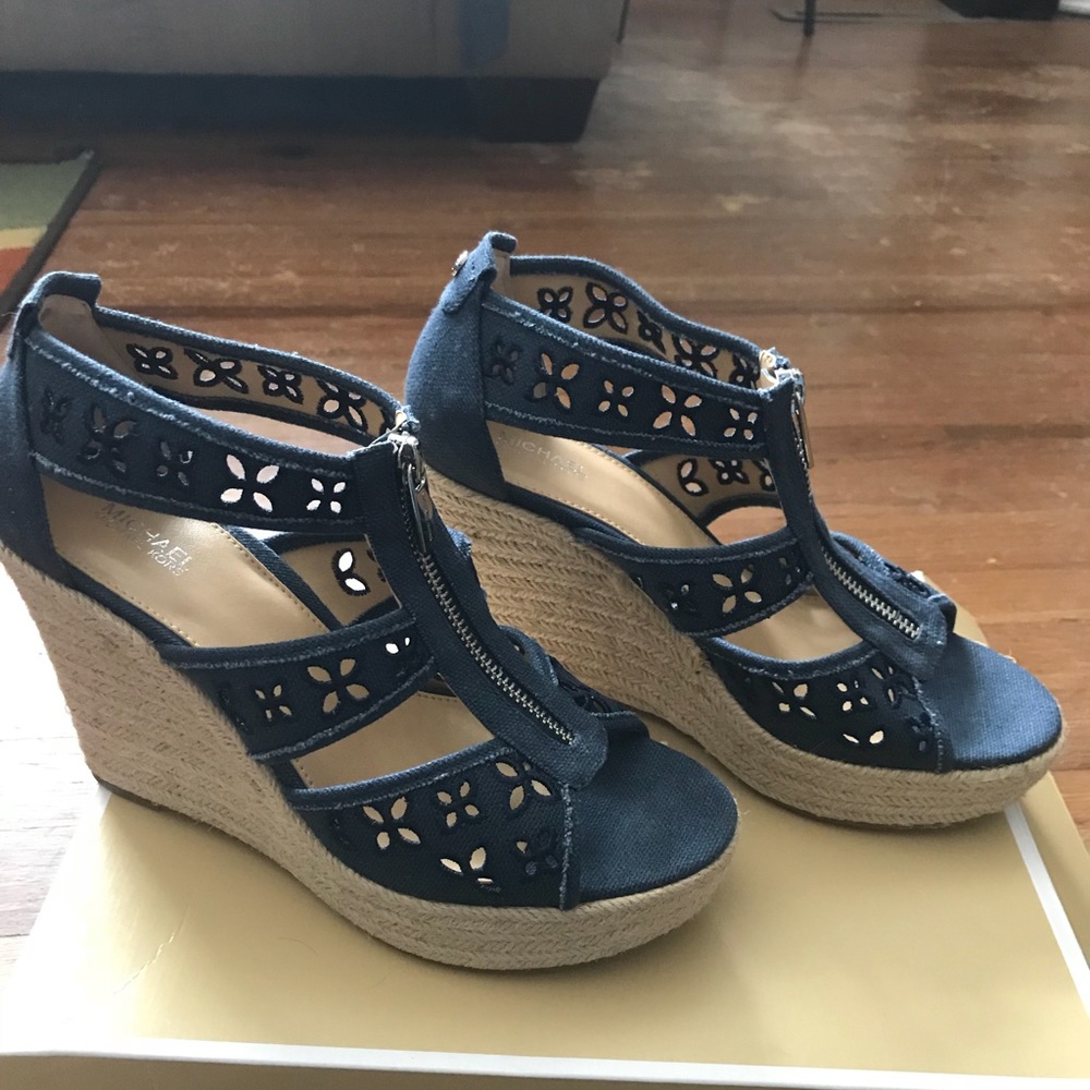Michael Kors dark blue wedge sandals size 8.